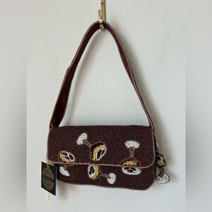 Beaded brown Espresso Martini Shoulder Bag with beaded bag charm